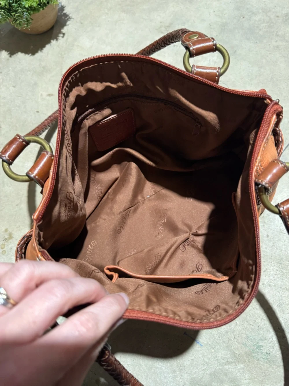 Fossil 75082 Orange Leather Shoulder Bag Purse Braided Western Boho Fall Classic